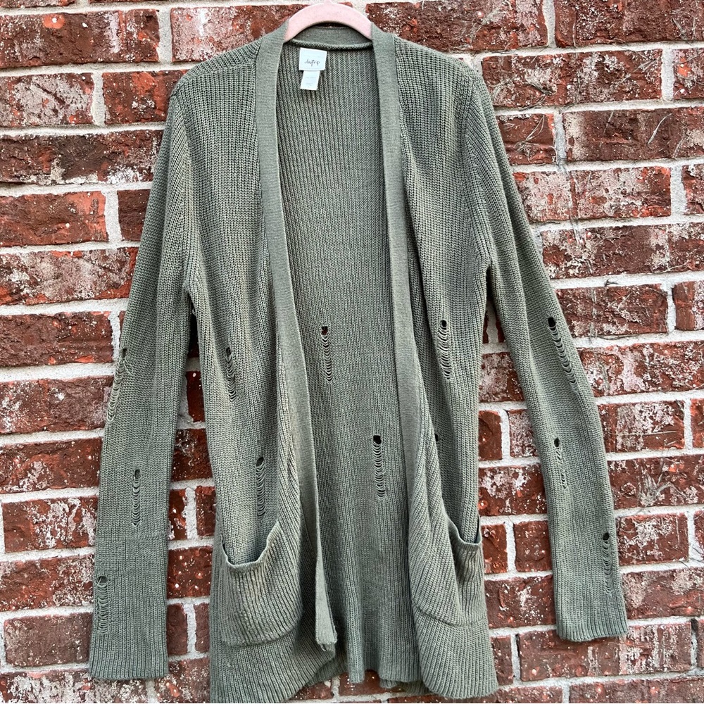 Daytrip Distressed Olive Cardigan Sz S
